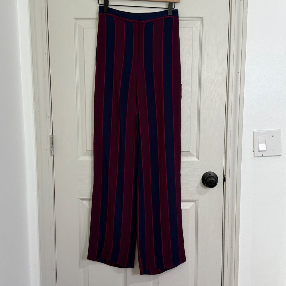 Express Wide Leg Pants Women 2 Red Blue High Rise Office Career Statement Piece